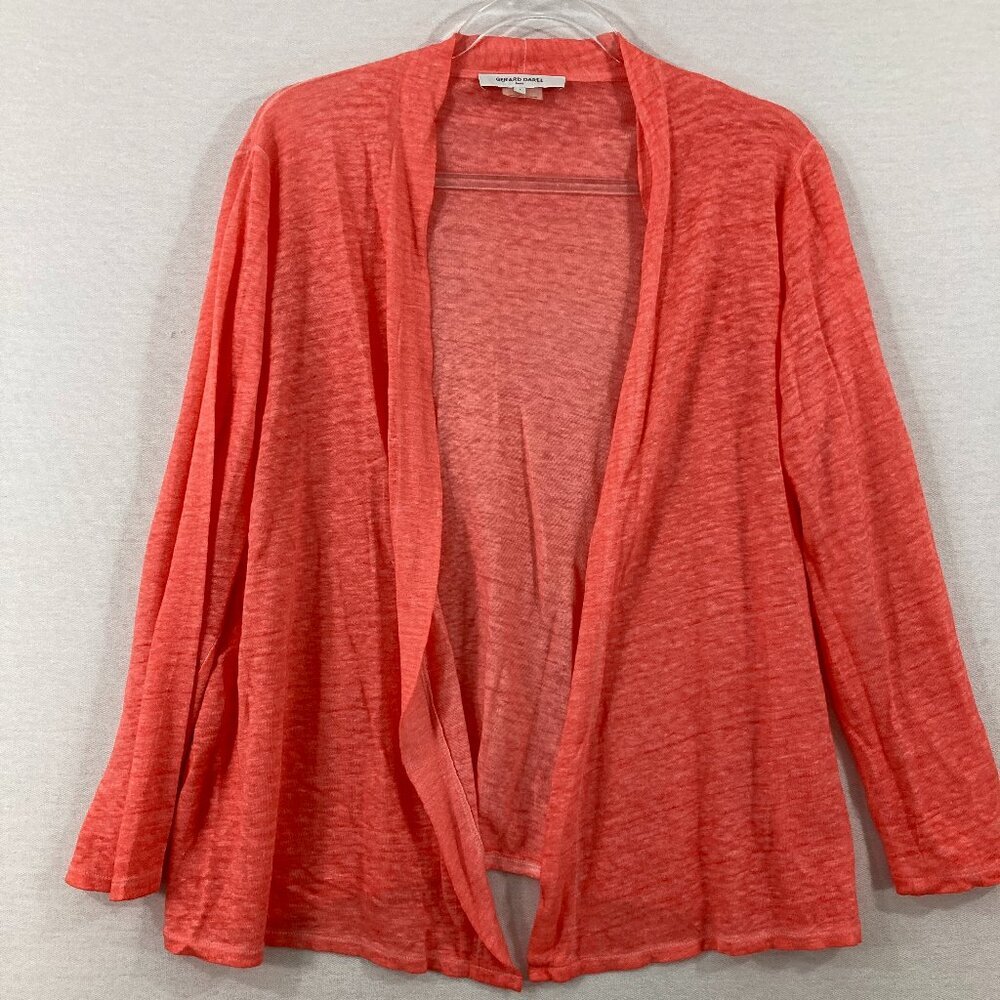 Gerard Darel size 1/ Small Orange Coral Open Front 100% Linen Stretch Cardigan